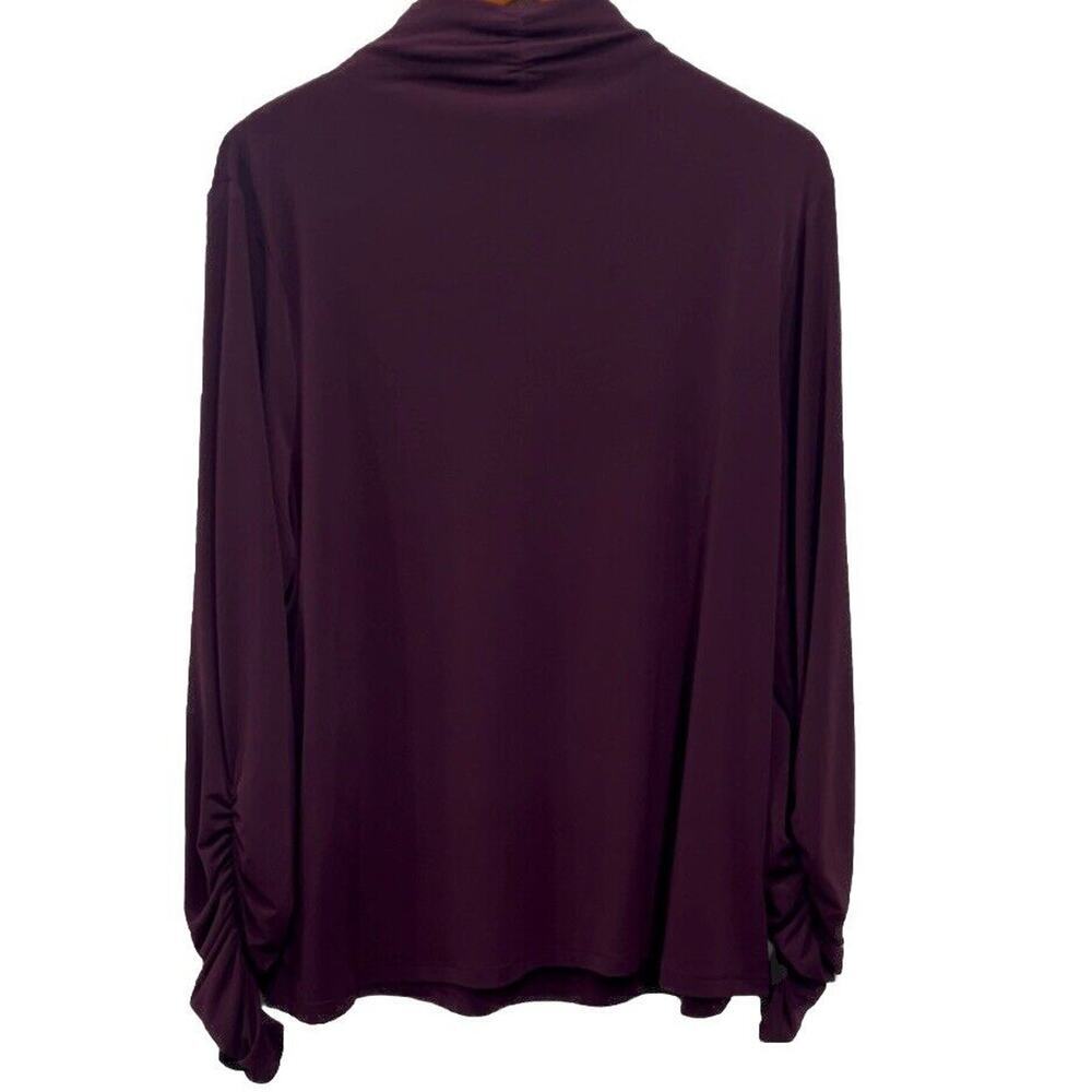 Susan Graver 1X Plum Purple Ruched Turtleneck Stretch Long Sleeve Liquid Knit - Picture 2 of 8